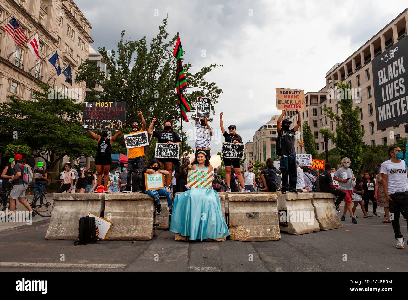 Protesters stand against racism and police brutality, and celebrate Juneteenth at Black Lives Matter Plaza, Washington, DC, United States Stock Photo