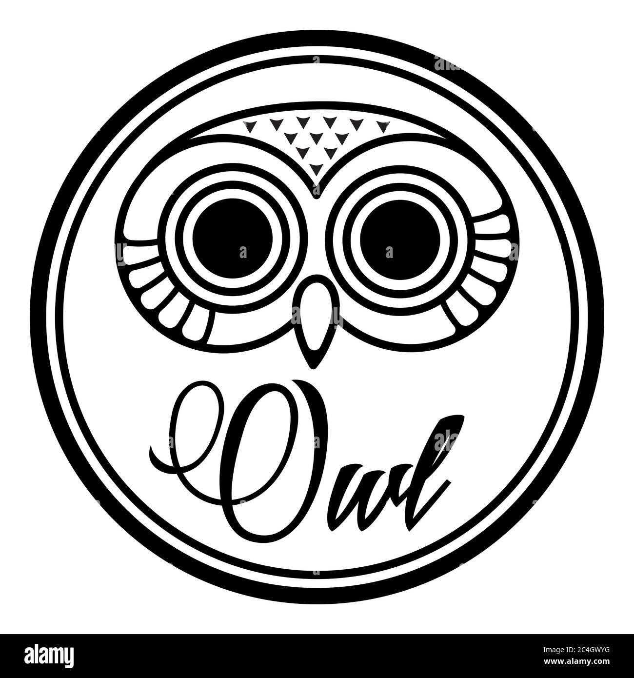 Round design with cute owl head Stock Vector