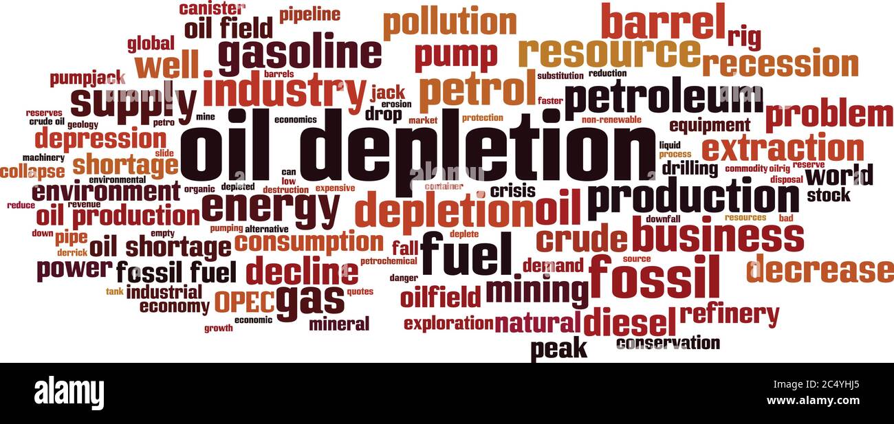 Oil depletion word cloud concept. Collage made of words about oil depletion. Vector illustration Stock Vector