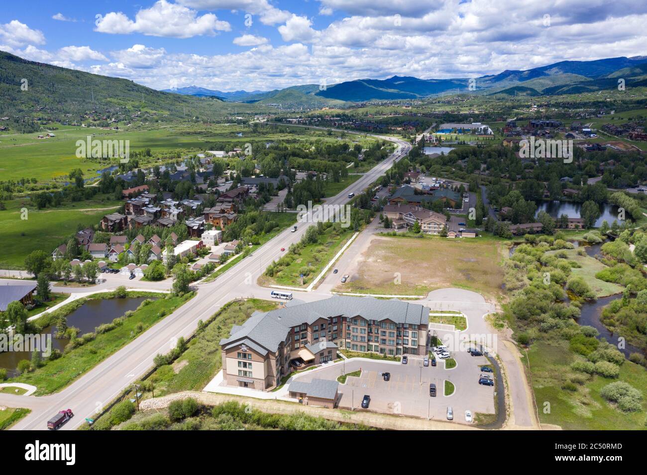 Aerial views of Steamboat Springs Colorado Stock Photo