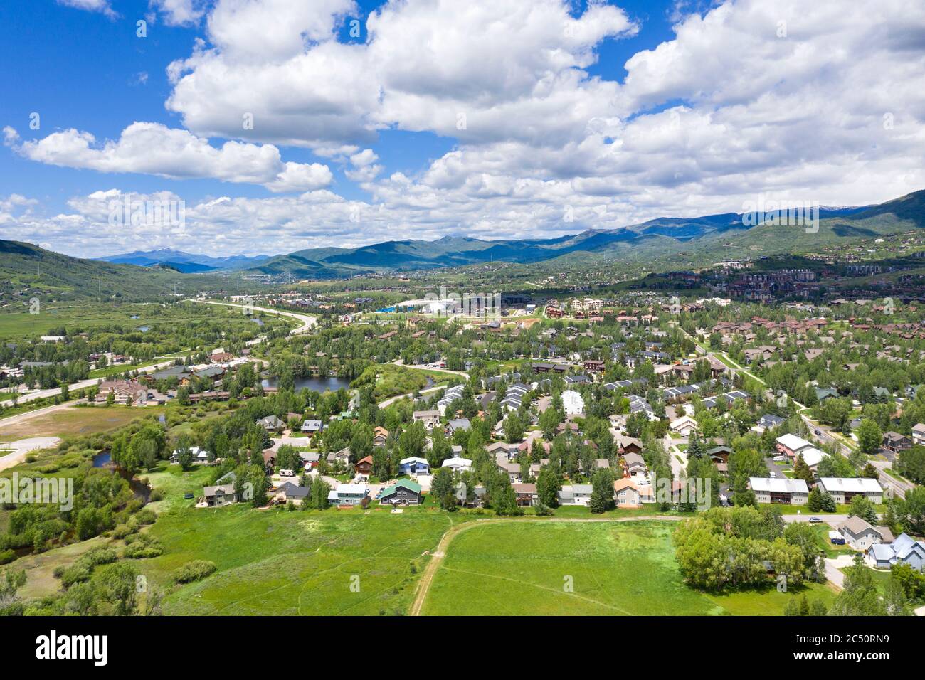 Aerial views of Steamboat Springs Colorado Stock Photo