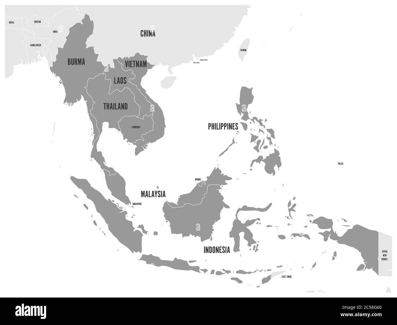 ASEAN Economic Community, AEC, map. Grey map with dark gray highlighted member countries, Southeast Asia. Vector illustration. Stock Vector