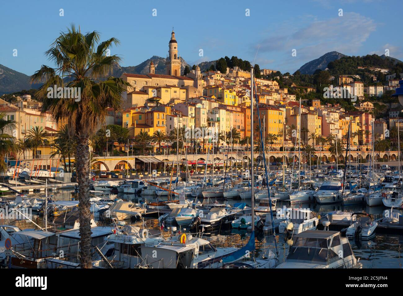 View over old town and port, Menton, Provence-Alpes-Cote d'Azur, France, Europe Stock Photo