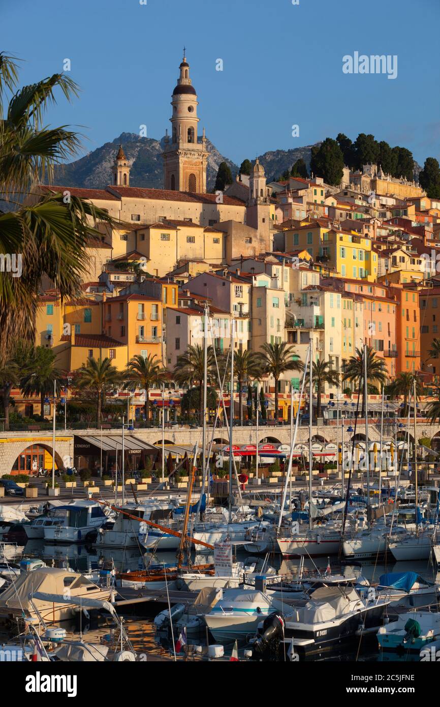 View over old town and port, Menton, Provence-Alpes-Cote d'Azur, France, Europe Stock Photo