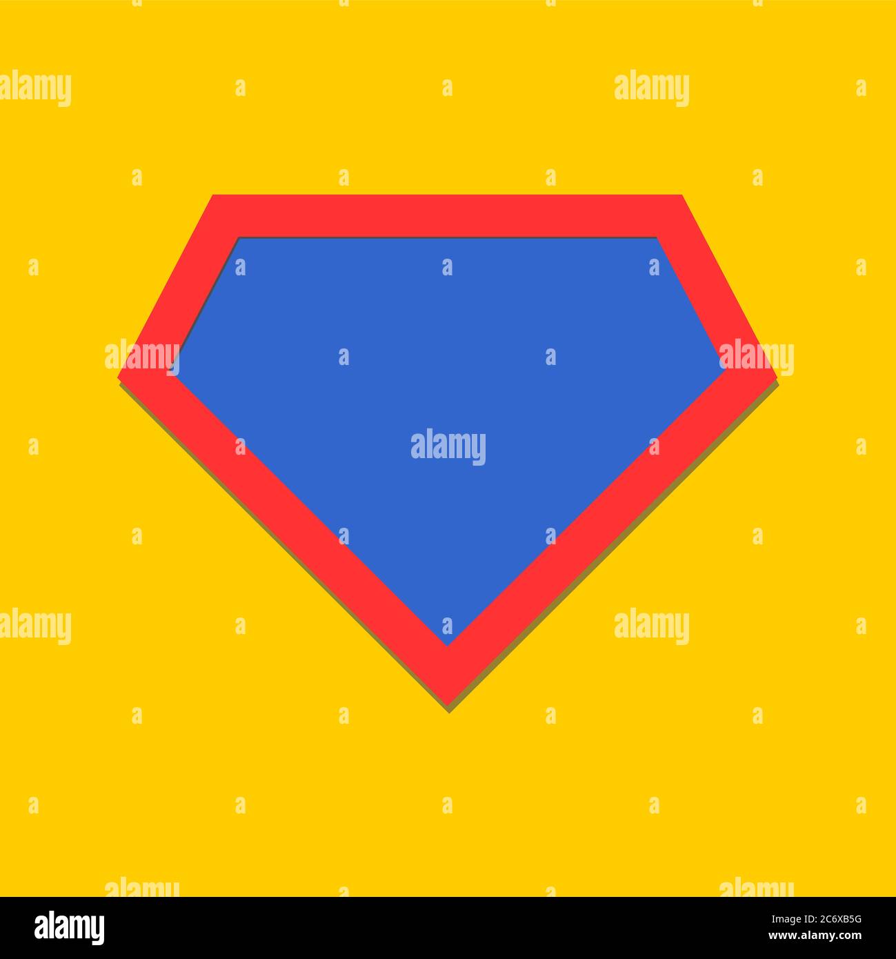 Comic hero icon, symbol shield. Isolated vector on blue background . Stock Vector