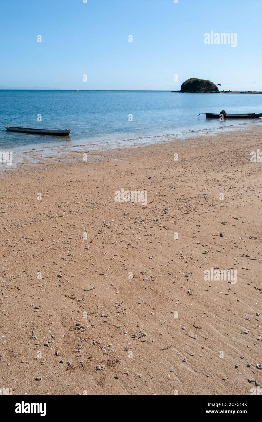 a beautiful beach with traditional boat in Hera Timor Leste Stock Photo