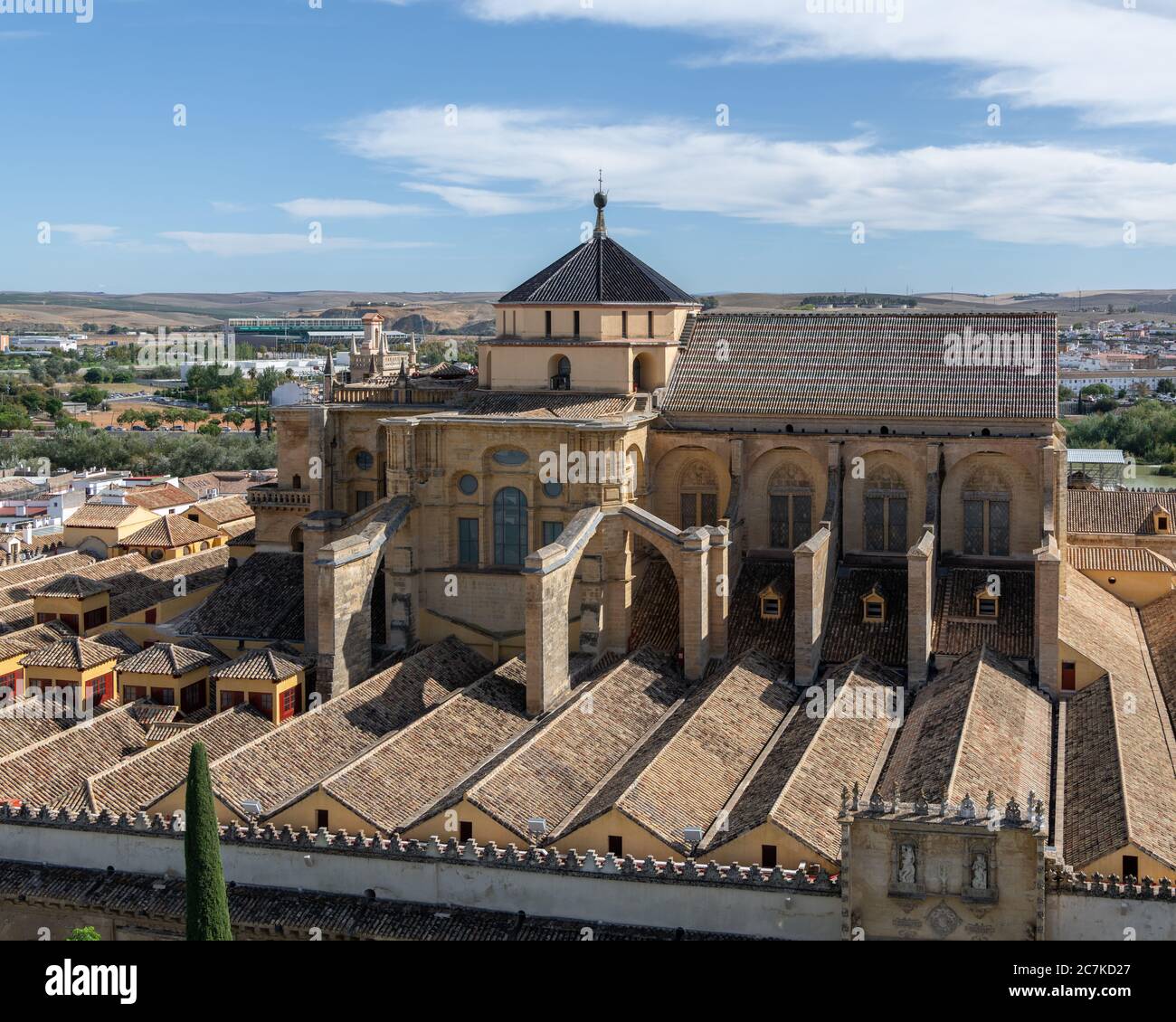 Cordoba's Gothic/Mannerist Cathedral building rises over the roof of the original hypostyle hall of the mosque Stock Photo