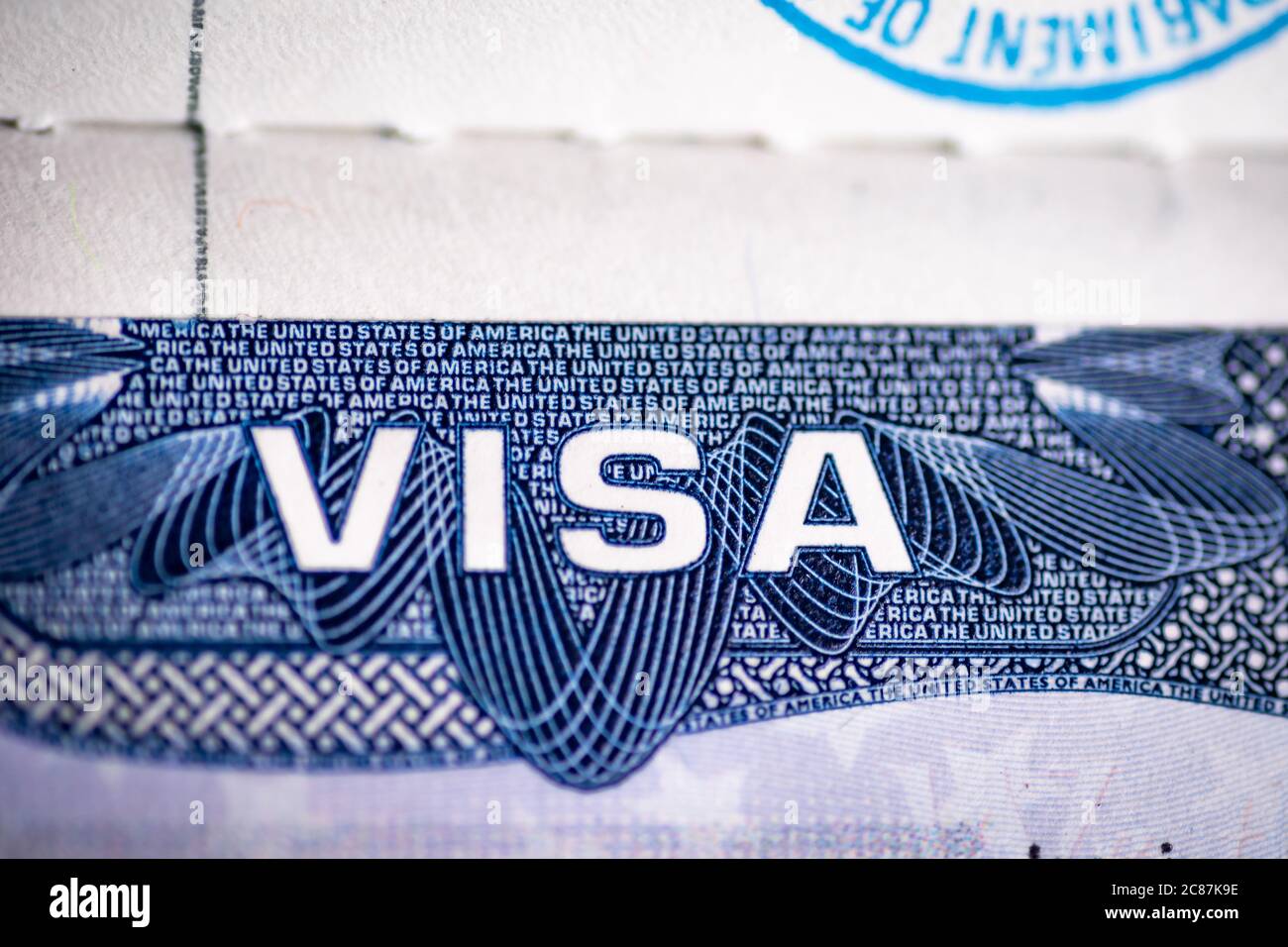 Close up picture of VISA test written on visa issued by country Stock Photo