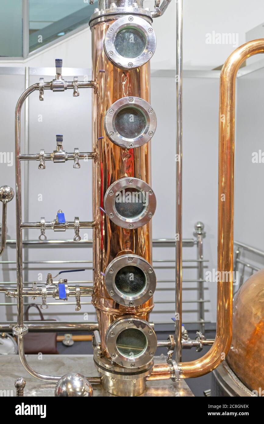 Copper Distilling Column Alcohol Still Brewery Equipment Stock Photo