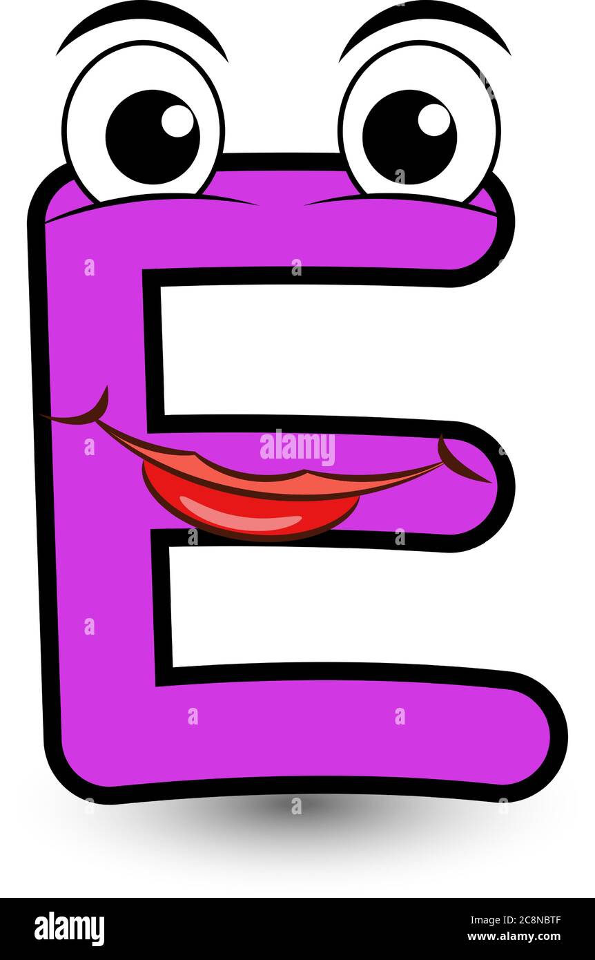 Funny hand drawn cartoon styled font colorful letter E with smiling ...