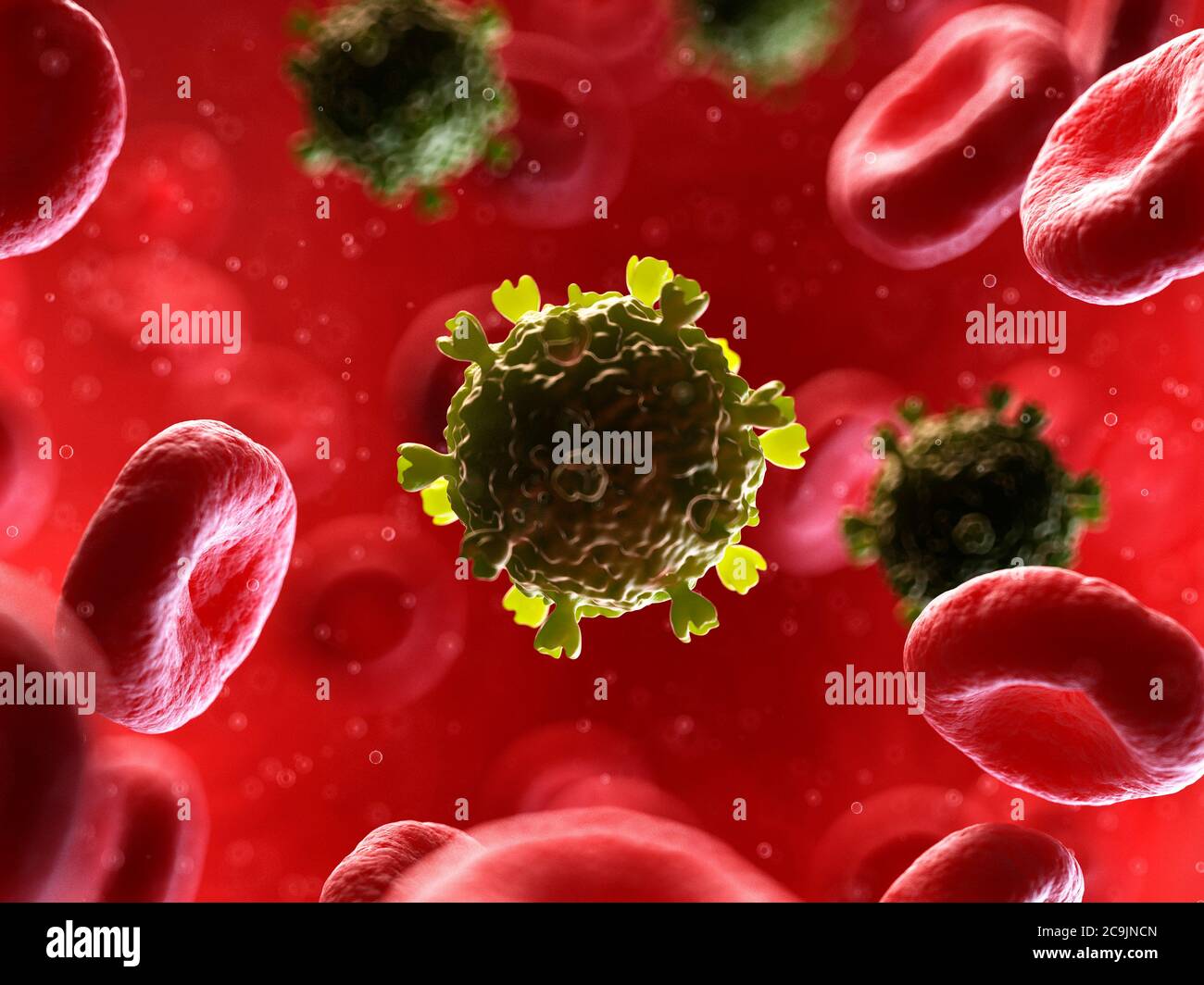 Virus in human blood, computer illustration. Stock Photo