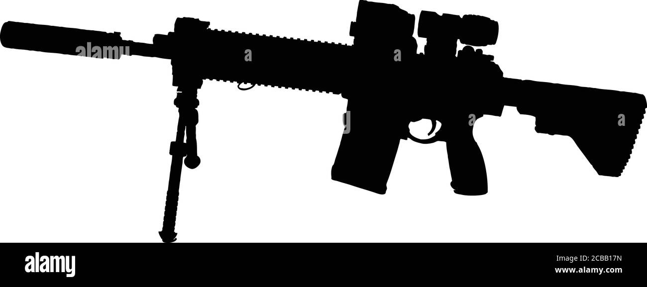 Vector illustration of machine gun silhouette Stock Vector