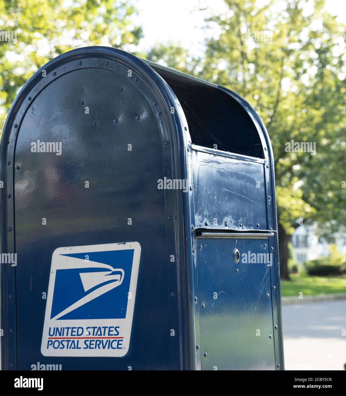 Berks County, Pennsylvania- August 14, 2020: USPS mailbox on suburban street in Pennsylvania Stock Photo