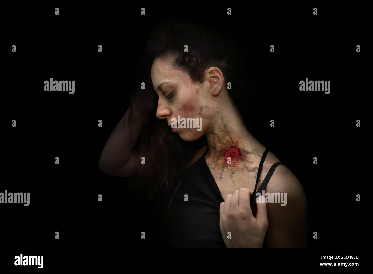 Woman bitten by zombies isolated Stock Photo