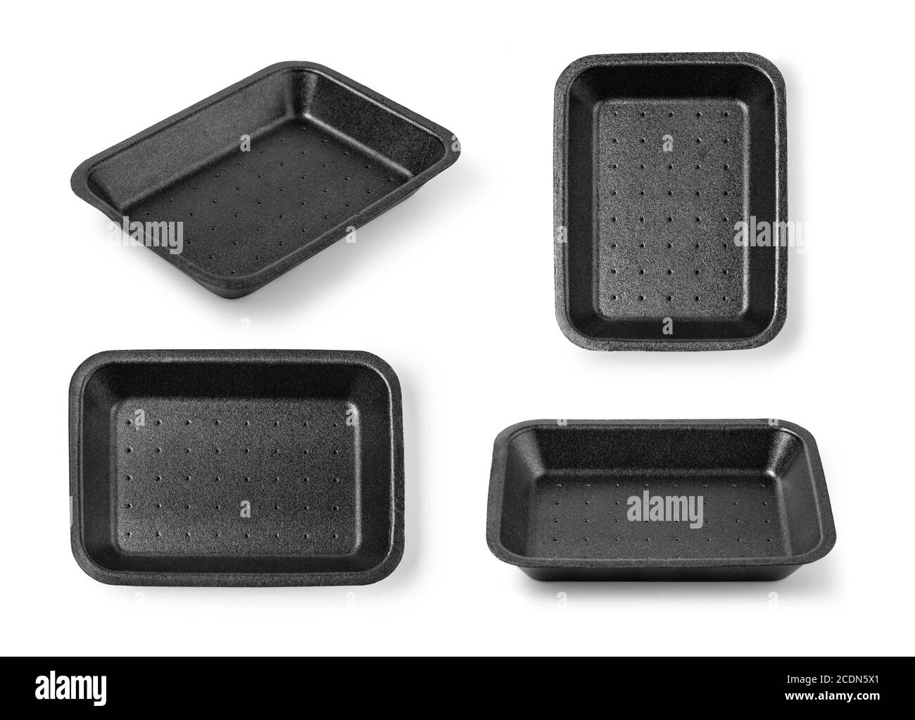 Disposable Black Styrofoam Food Trays on White Background with clipping path Stock Photo