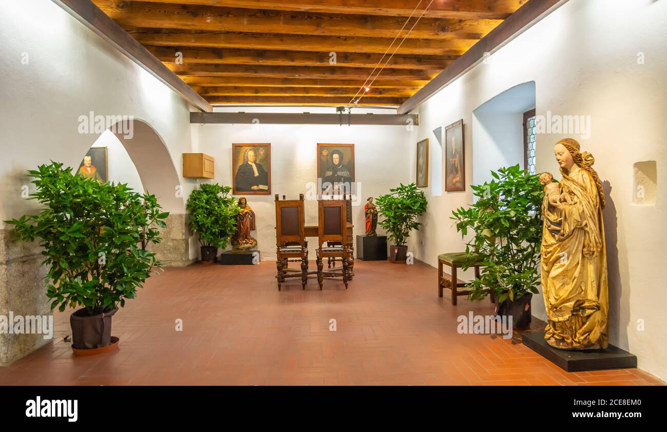 interior room of the medieval princely castle of Merano in Trentino Alto Adige located in the historic center of the South Tyrolean city. Merano, Stock Photo