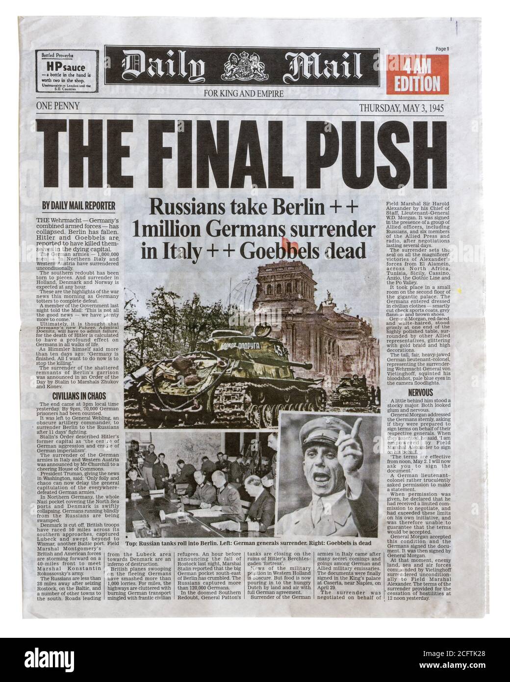 The front page of the Daily Mail May 3 1945 with the headline The Final Push Stock Photo