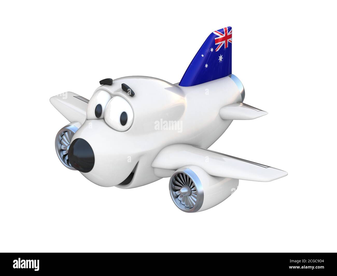 Cartoon airplane with a smiling face - Australian flag Stock Photo