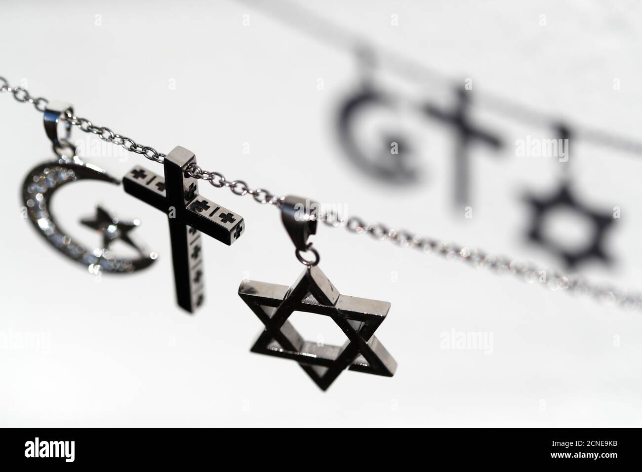 Religious symbols of Christianity, Islam and Judaism, the three monotheistic religions, Interfaith dialogue, France, Europe Stock Photo