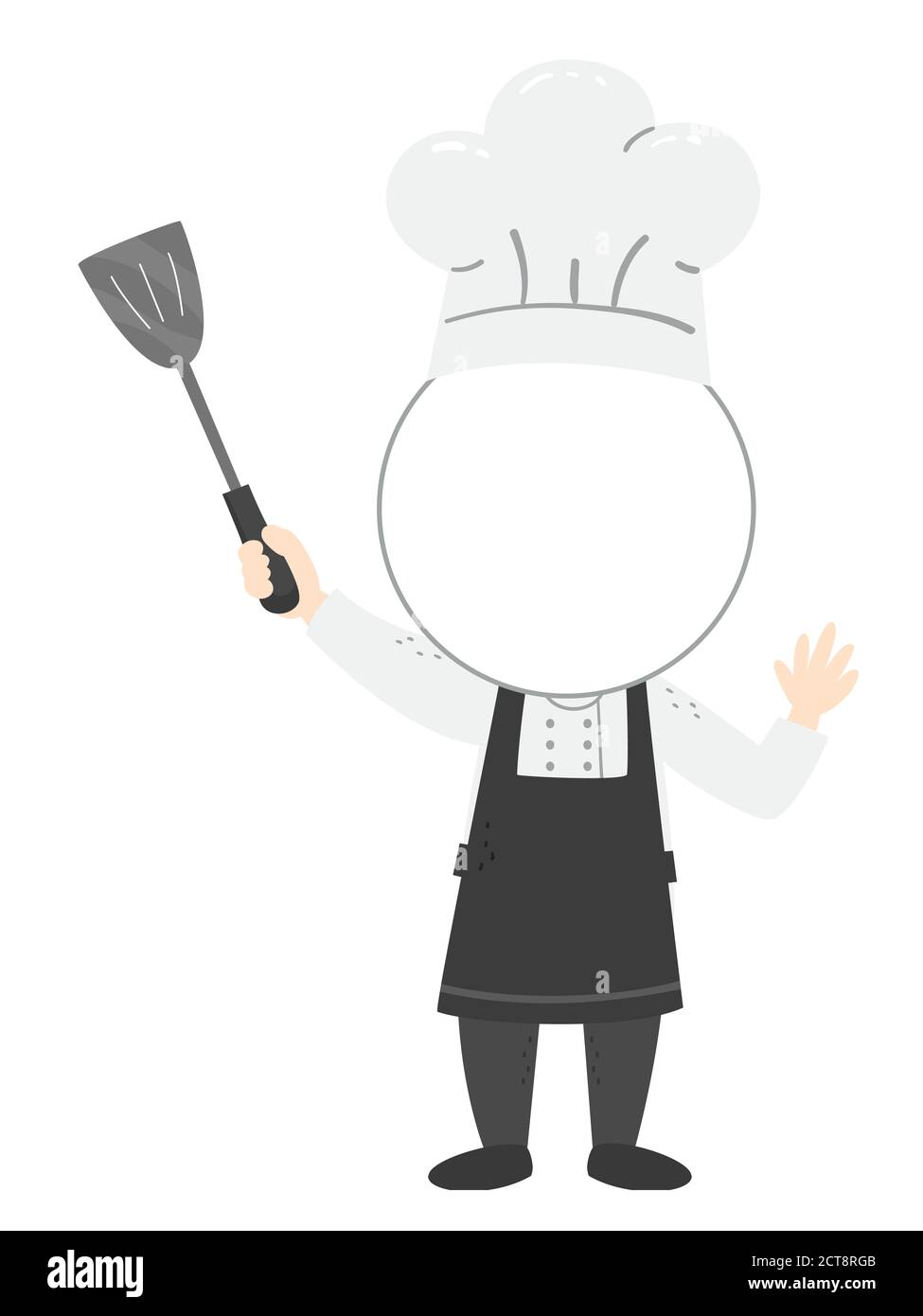 Illustration of a Blank Chef Head Template with Hat, Apron, Uniform and a Flipper or Turner Stock Photo