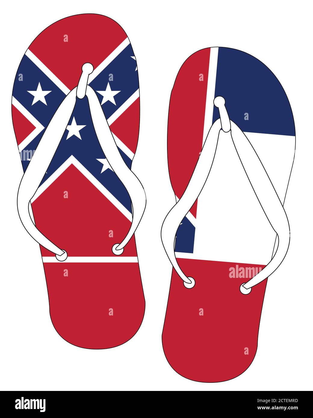 Red white and blue Mississippi State Flag flip flop shoe silhouette on a white background Stock Vector