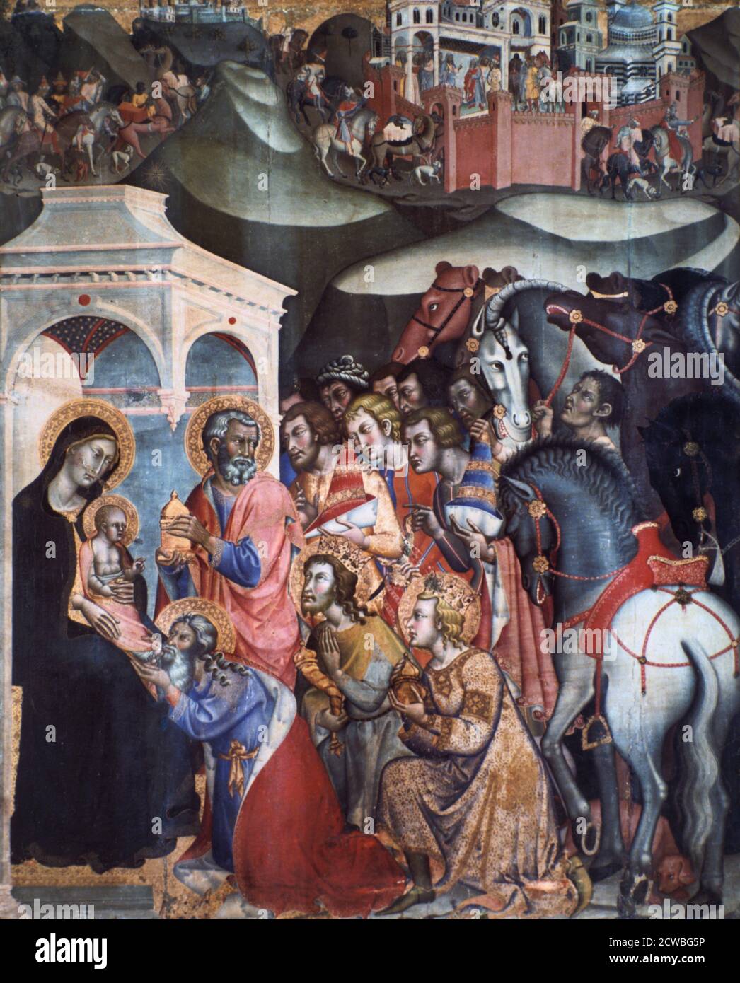 Adoration of the Magi by Bartolo di Fredi, 1380s. From the Pinacoteca Nazionale, Siena, Italy. Stock Photo