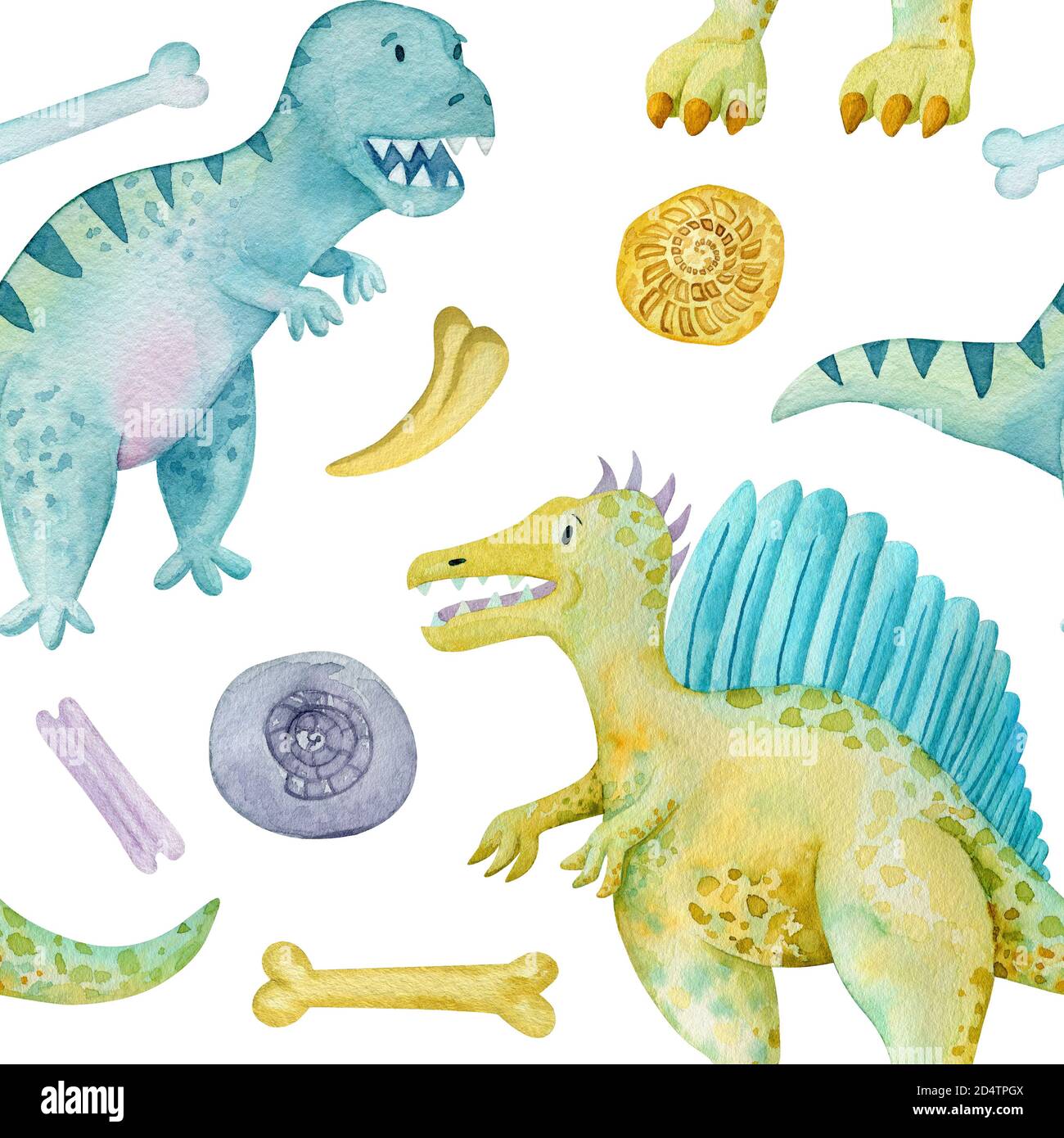 Dino endless background. Cute pattern for children textile. Stock Photo