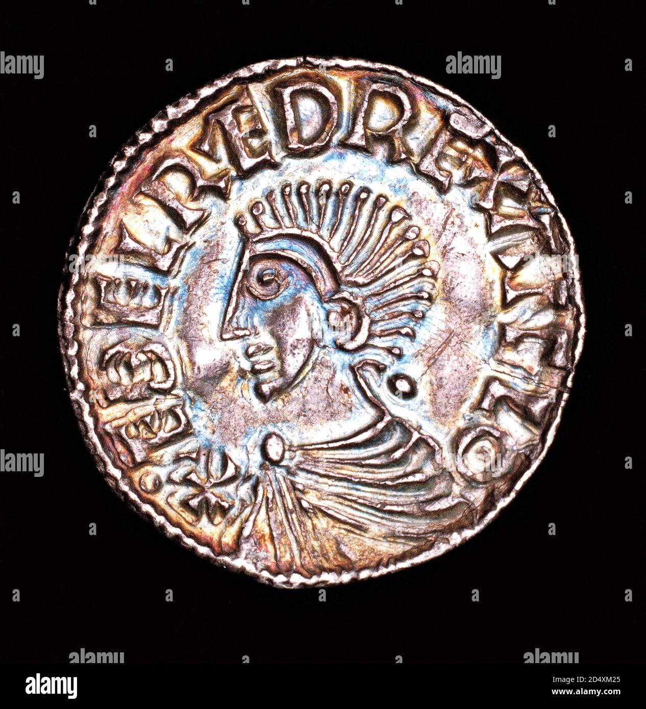 Rare Coin, England Silver Long Cross Penny, Bust of Aethelred, The Unready, 978 AD Stock Photo