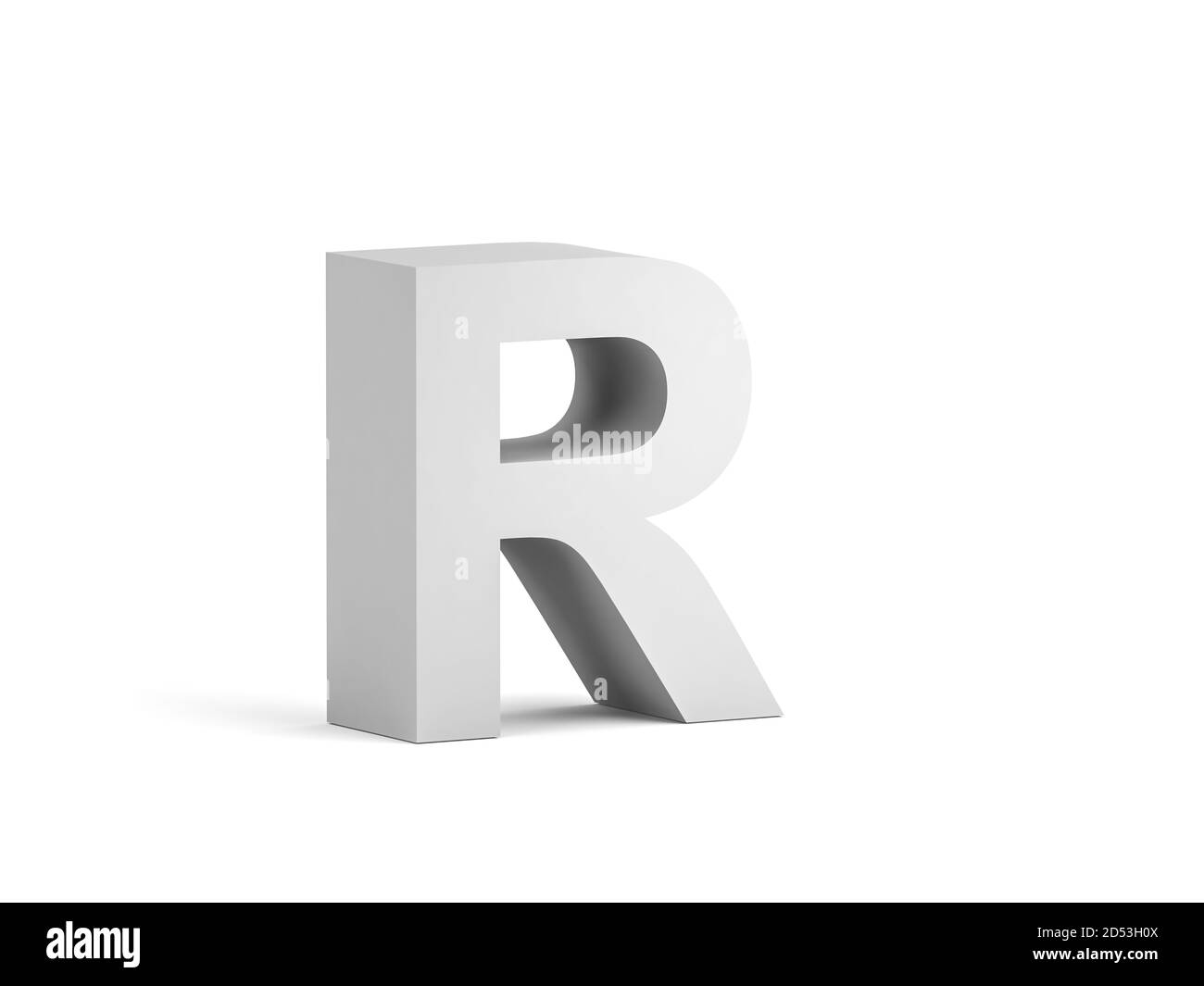 White bold letter R isolated on white background with soft shadow, 3d rendering illustration Stock Photo