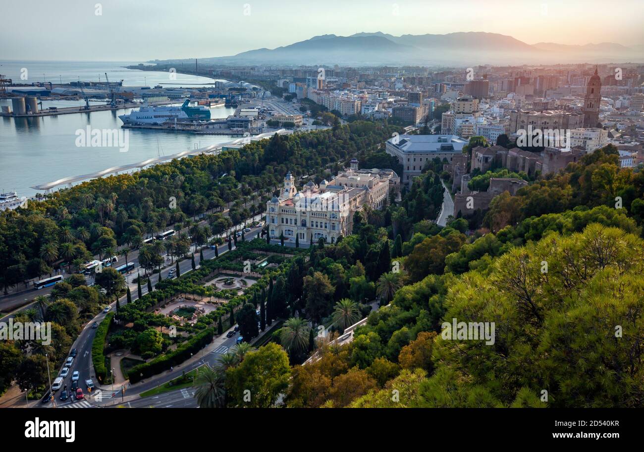 MALAGA, SPAIN - SEP 22, 2020: Malaga, Spain. Cityscape Topped View Of Malaga Stock Photo