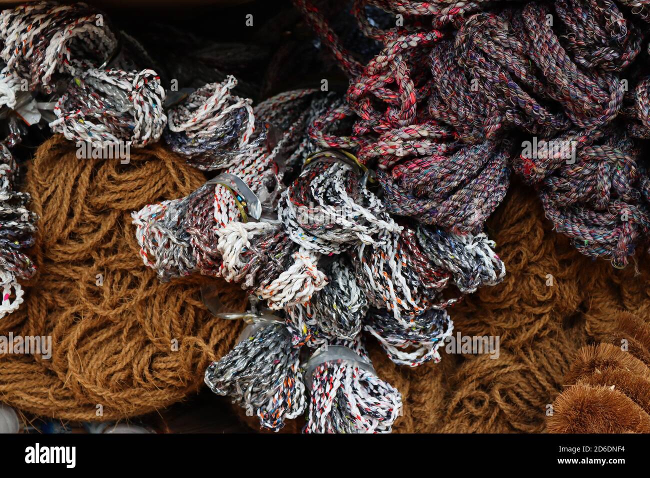 This handmade industry in Sri Lanka including brooms, ropes, brushes, sanitary cleaning items and hard ropes which are made by coconut fiber. Stock Photo