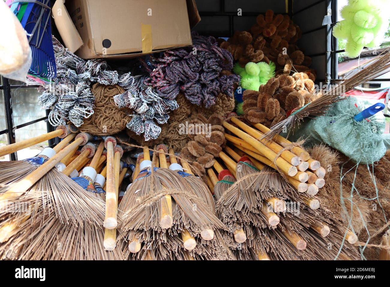 This handmade industry in Sri Lanka including brooms, ropes, brushes, sanitary cleaning items and hard ropes which are made by coconut fiber. Stock Photo