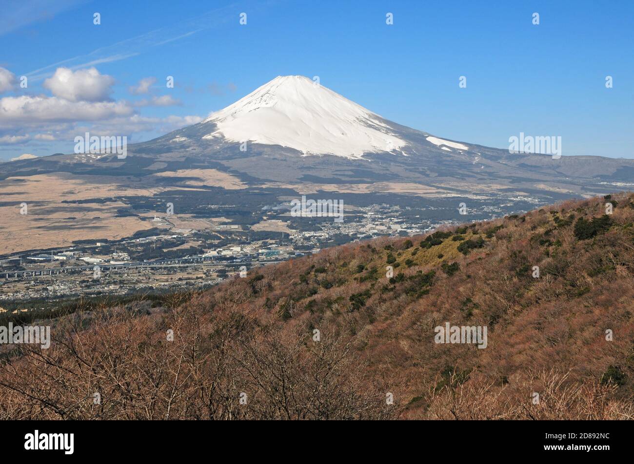 Looking over Gotemba towards Mount Fuji from the Hakone Sky Line road. Stock Photo