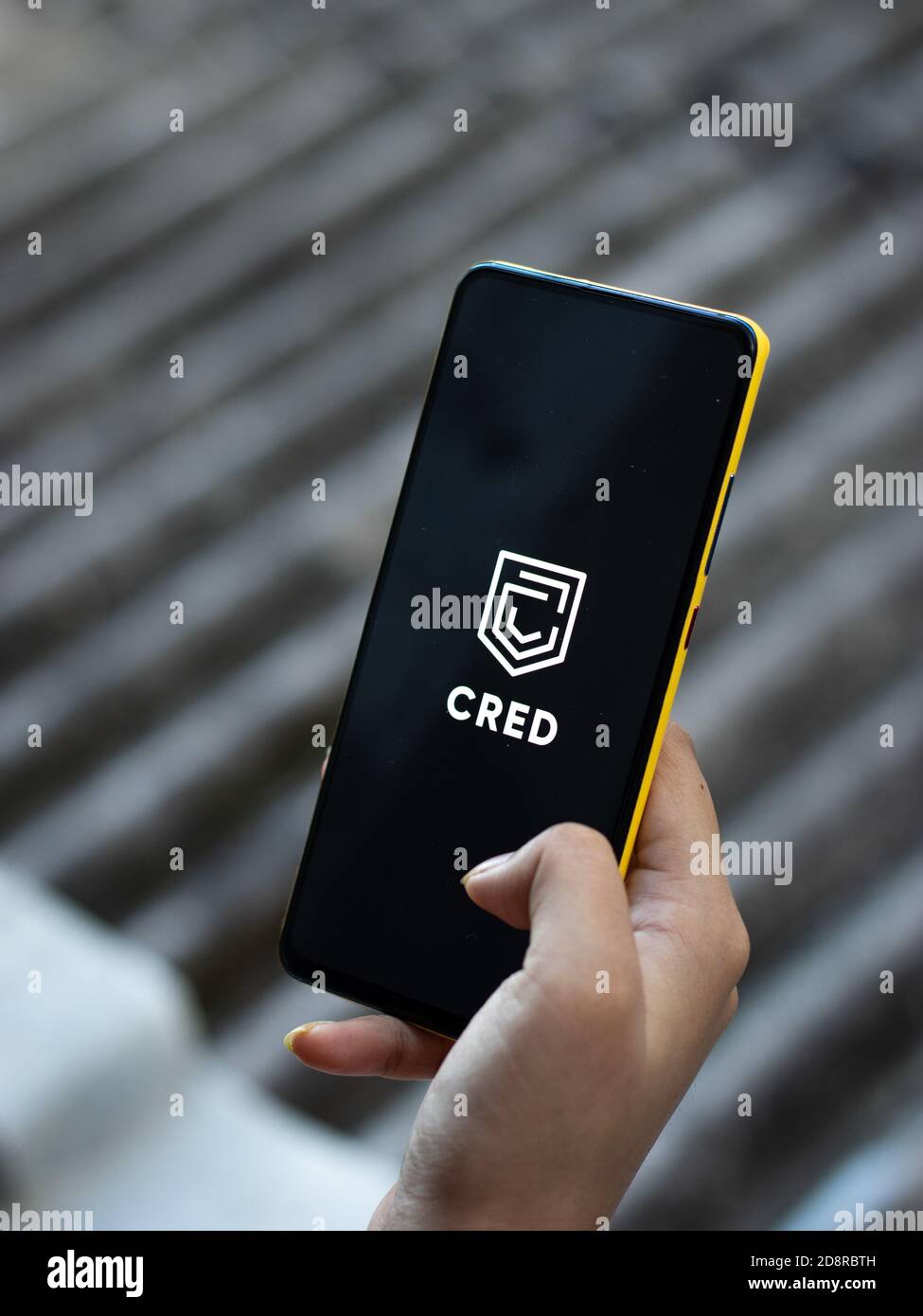 Assam, india - October 29, 2020 : Cred logo on phone screen stock image. Stock Photo