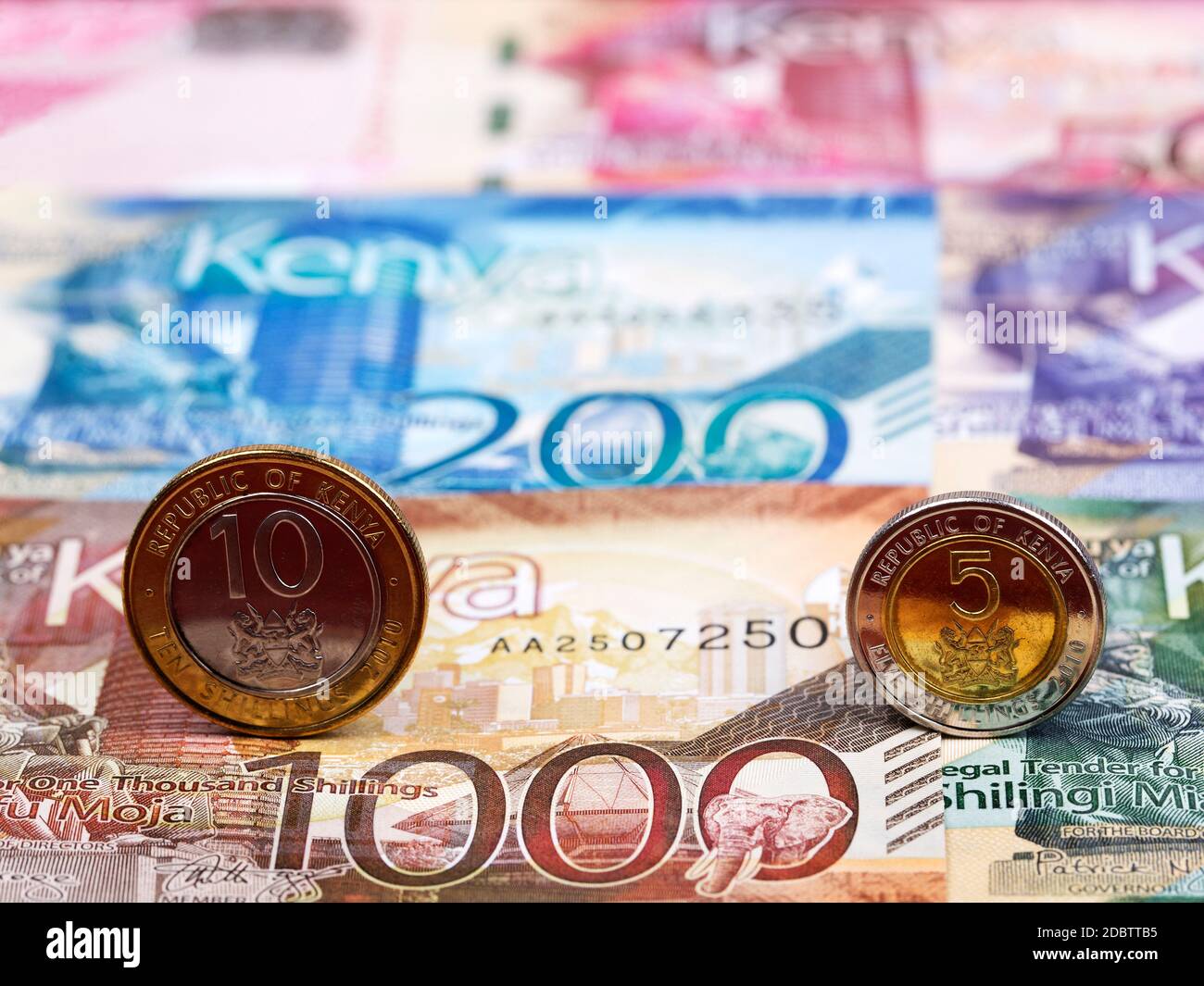 Kenyan coins on the background of money Stock Photo