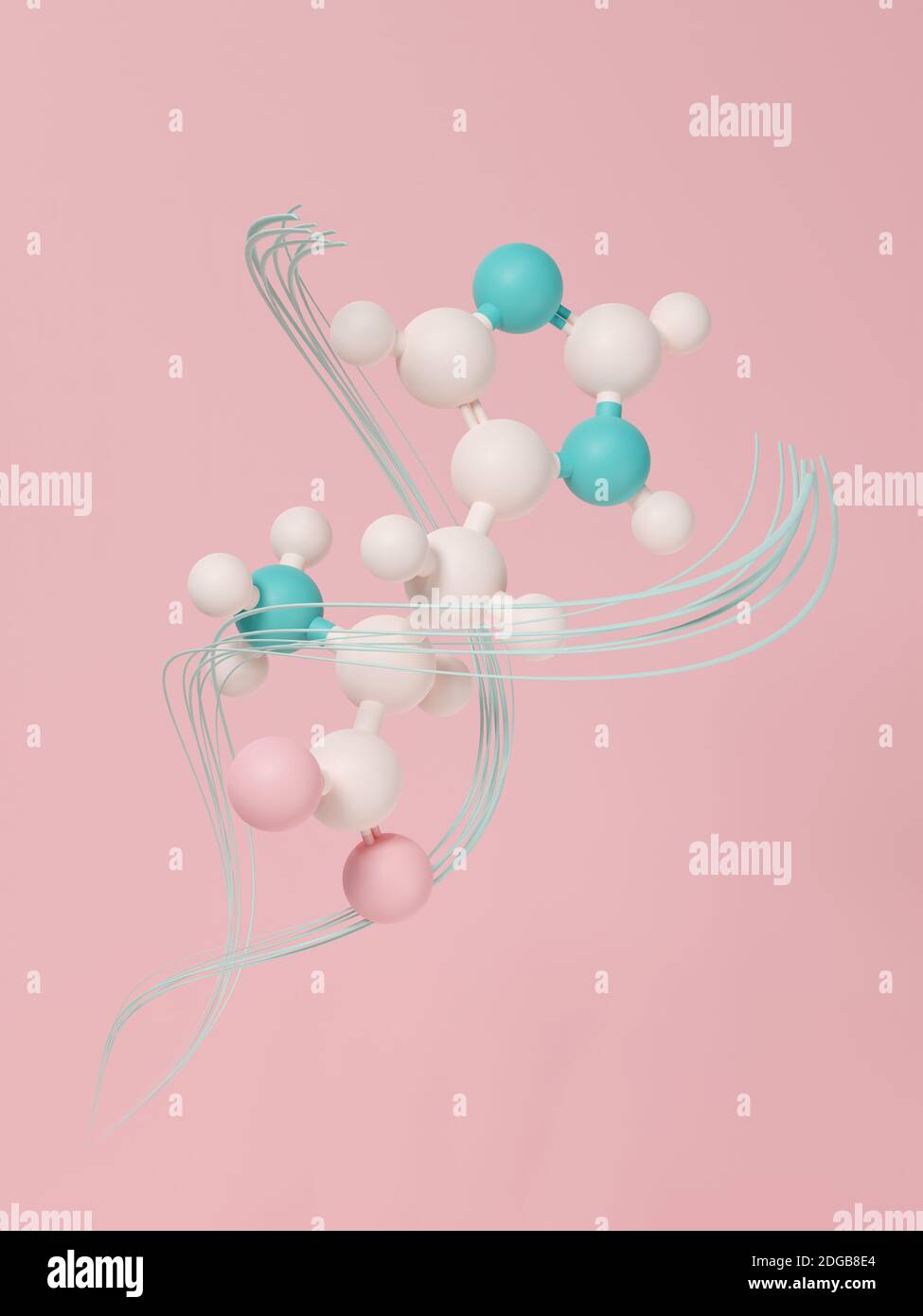 Histidine (l-histidine, his, H) amino acid molecule. 3D rendering. Ball and stick model with atoms represented by color coded spheres: oxygen pink, ni Stock Photo