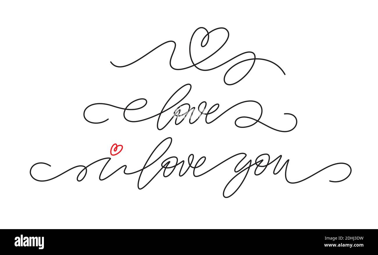 Set of single continuous line handwriting lettering for Happy Valentines Day isolated on white background. Vector illustration Stock Vector