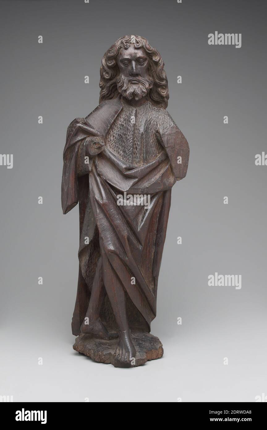 Saint John the Baptist, ca. 1460, Oak, 65.4 × 18.4 × 16.2 cm (25 3/4 × 7 1/4 × 6 3/8 in.), British, 15th century, Sculpture Stock Photo