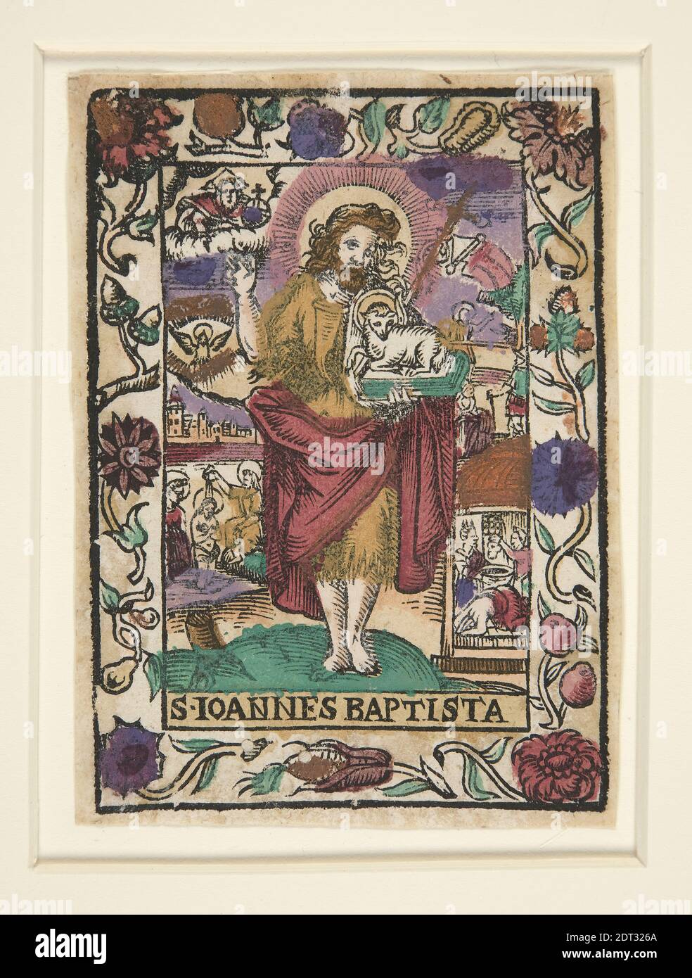 Saint John the Baptist, ca. 1500, Colored woodcut, image: 10.3 × 7.3 cm (4 1/16 × 2 7/8 in.), Made in Flanders, Flemish, 15th century, Works on Paper - Prints Stock Photo