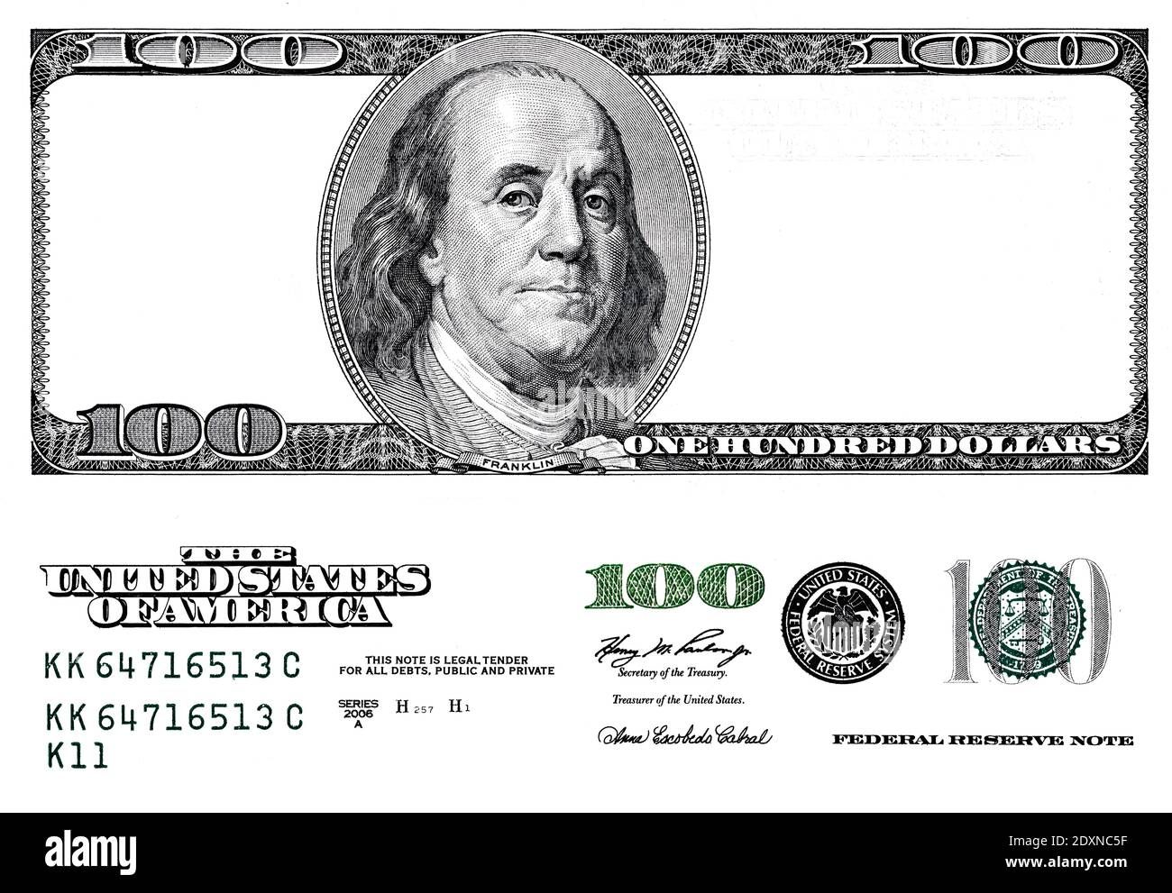 U.S. 100 dollar banknote. Elements for design purpose on white background Stock Photo