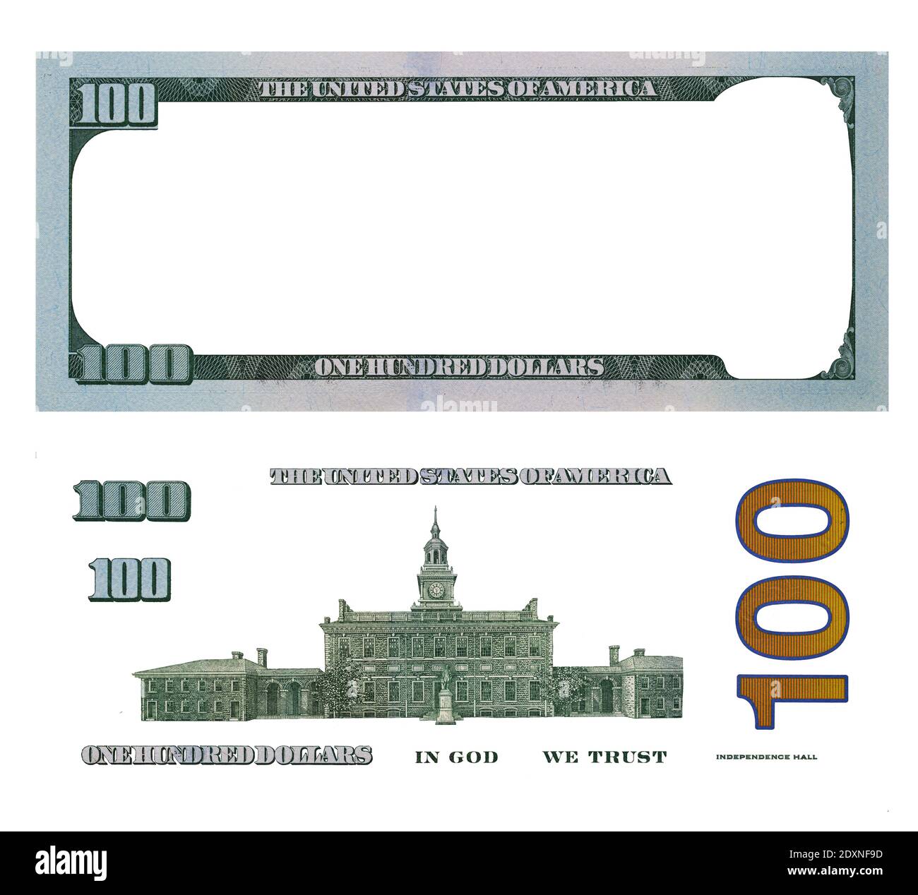 U.S. 100 dollar banknote. Elements for design purpose on white background Stock Photo