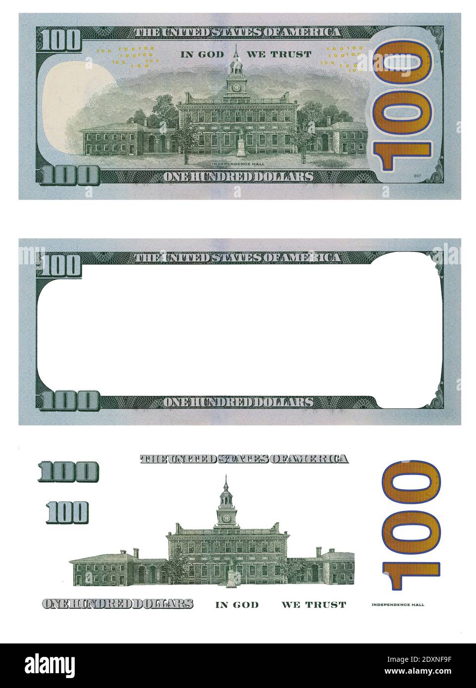 U.S. 100 dollar banknote. Elements for design purpose on white background Stock Photo