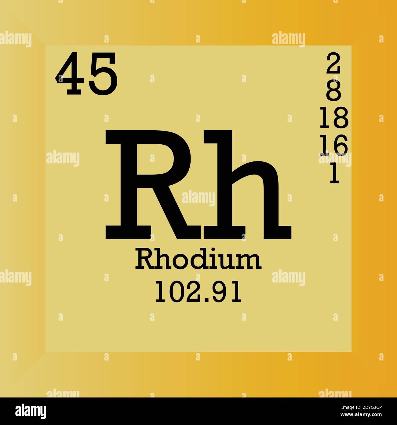 Rh Rhodium Chemical Element Periodic Table. Single vector illustration, element icon with molar mass, atomic number and electron conf. Stock Vector