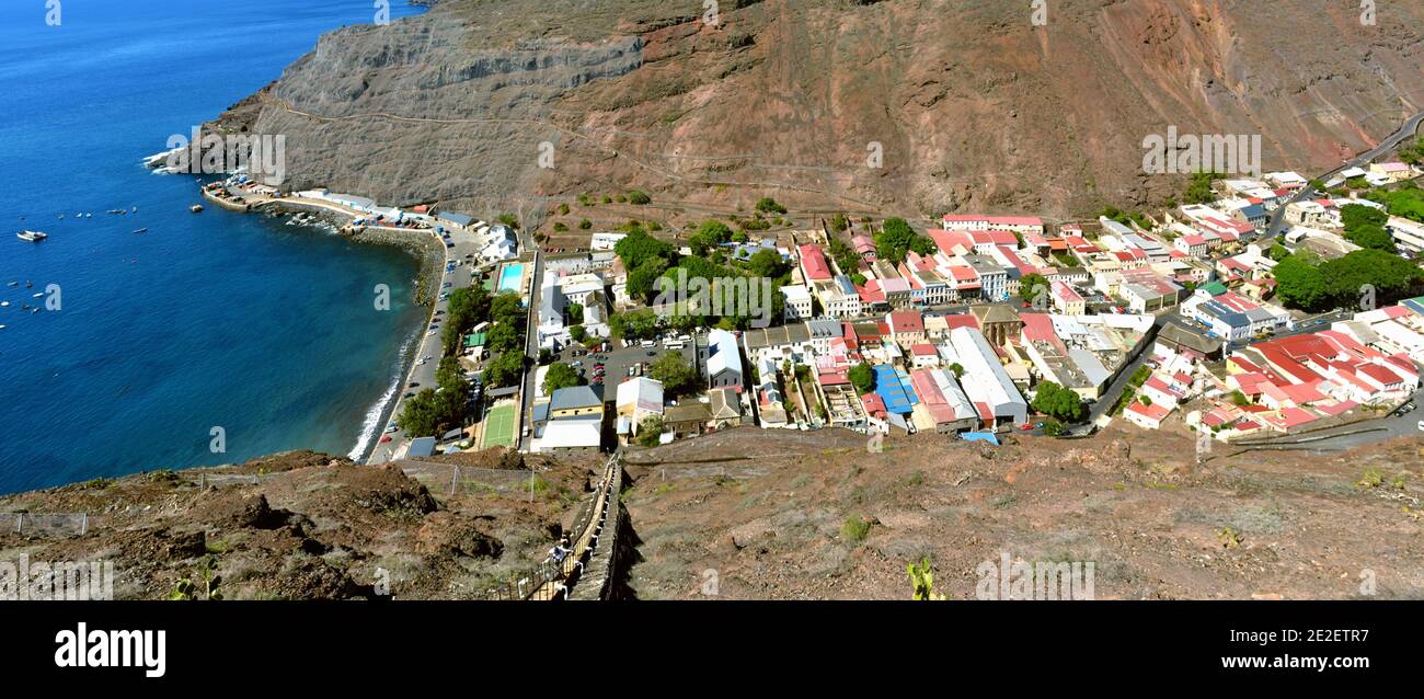 View of Jamestown and Jacobs Ladder on Saint Helena Island Stock Photo