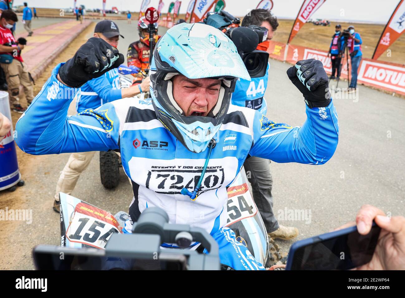 Andujar Manuel (arg), Yamaha, 7240 Team, Quad, portrait, celebrating his win of the dakar during the 12th stage of the Dakar 2021 between Yanbu and Jeddah, in Saudi Arabia on January 15, 2021 - Photo Antonin Vincent / DPPI / LM Stock Photo