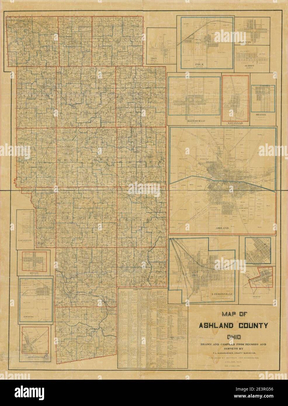 Map of Ashland County, Ohio Stock Photo