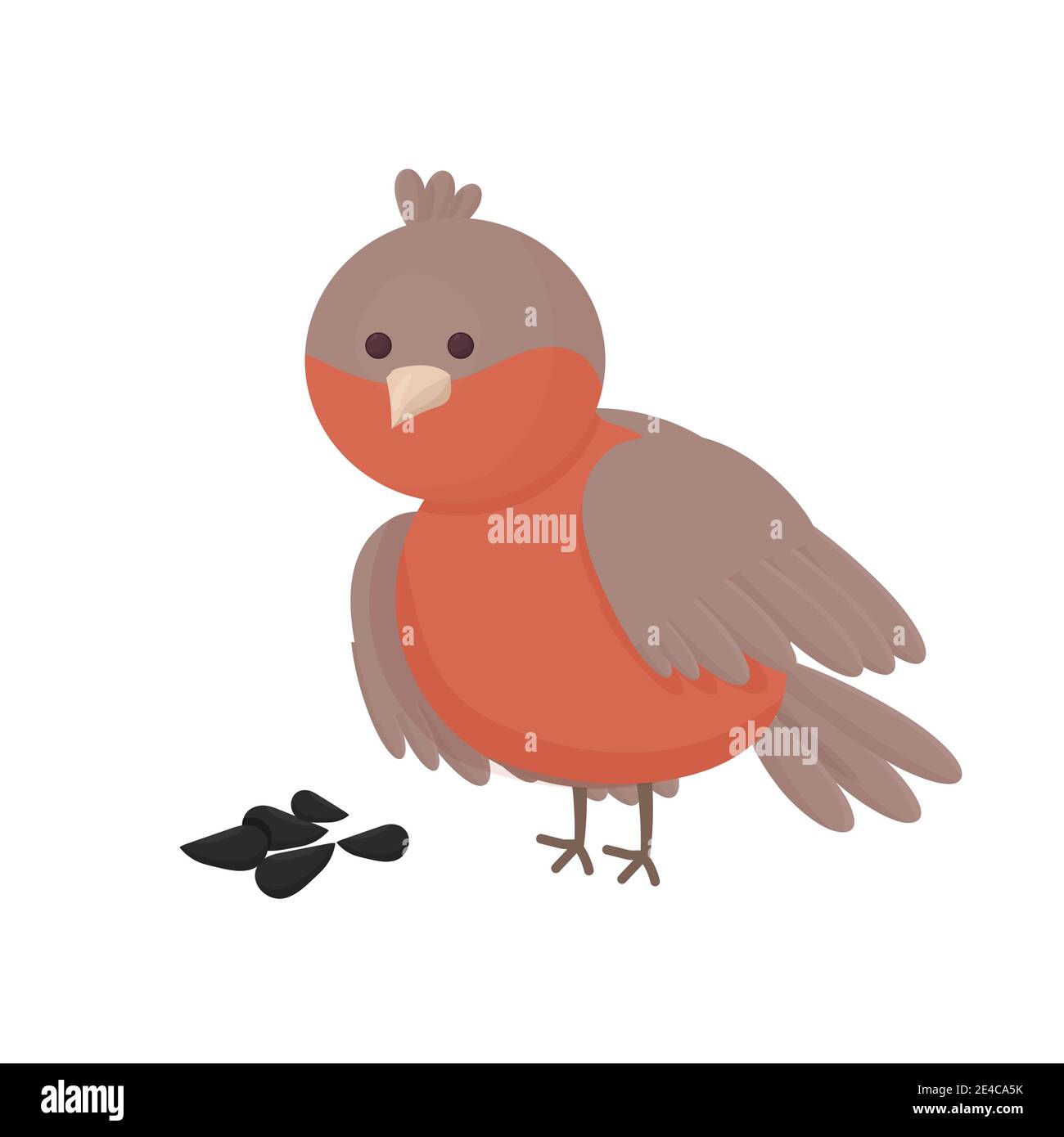 Cartoon bullfinch, adorable stylish isolated on white background. Cute bird, childish for Christmas greeting, design element. Vector illustration Stock Vector