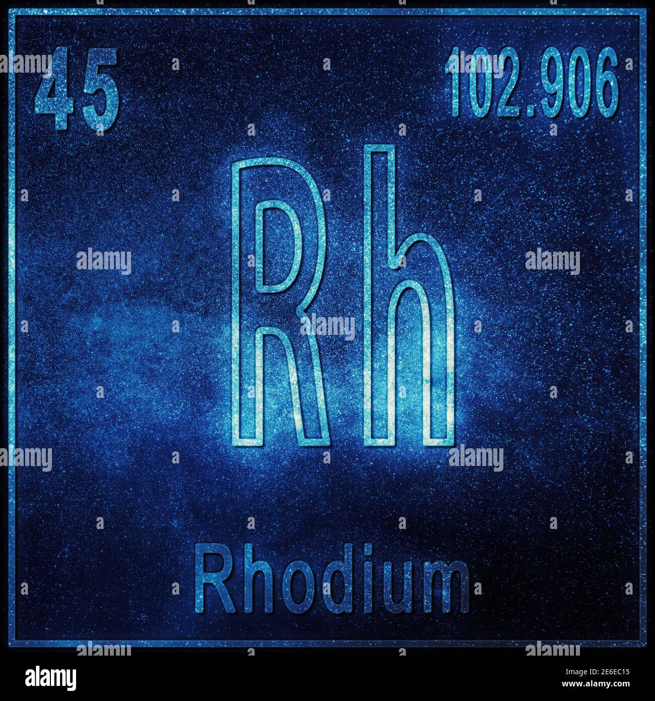 Rhodium chemical element, Sign with atomic number and atomic weight, Periodic Table Element Stock Photo