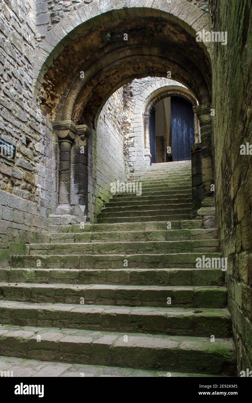 Castle Rising castle, a 12th century Norman building, Norfolk, UK: stone steps in the castle keep Stock Photo