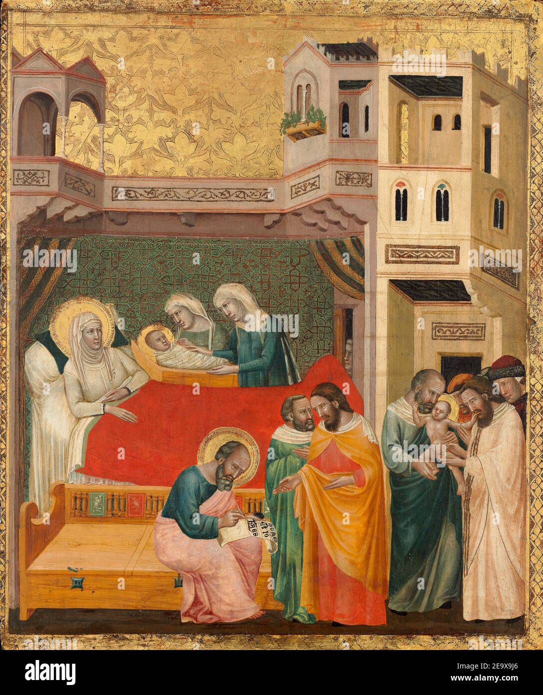 The Birth, Naming, and Circumcision of Saint John the Baptist ( c. 1335 ) - By Giovanni Baronzio ( active c. 1320 - 1350) Stock Photo